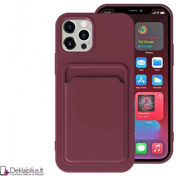 Švelnus silikoninis dėklas su kišenėle - bordo spalvos (telefonams Apple Iphone 13 Pro Max)